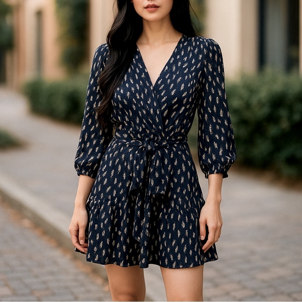 Moon River printed tie waist dress xs